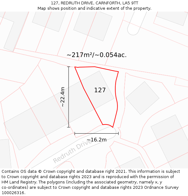 127, REDRUTH DRIVE, CARNFORTH, LA5 9TT: Plot and title map