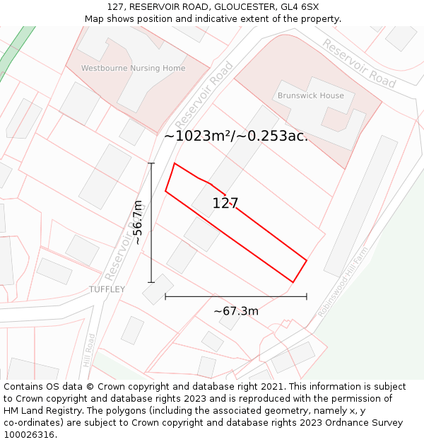 127, RESERVOIR ROAD, GLOUCESTER, GL4 6SX: Plot and title map