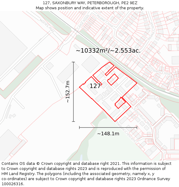 127, SAXONBURY WAY, PETERBOROUGH, PE2 9EZ: Plot and title map