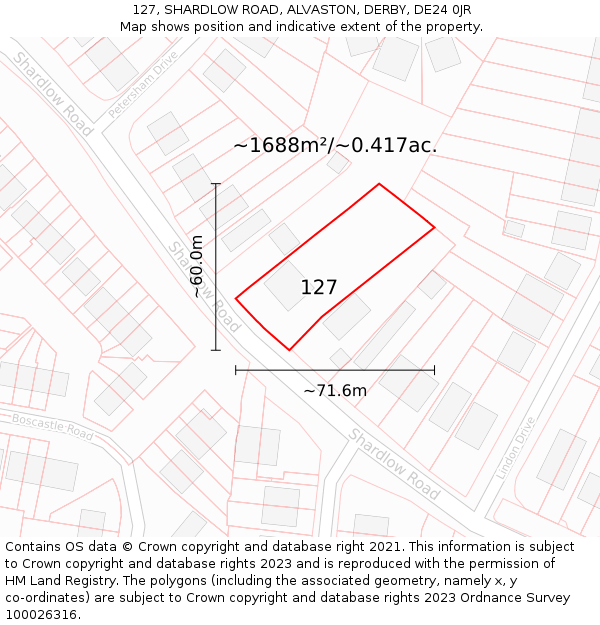127, SHARDLOW ROAD, ALVASTON, DERBY, DE24 0JR: Plot and title map
