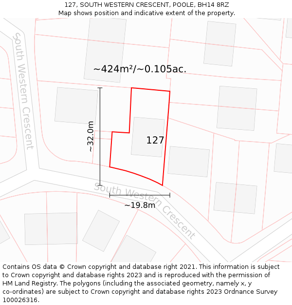 127, SOUTH WESTERN CRESCENT, POOLE, BH14 8RZ: Plot and title map