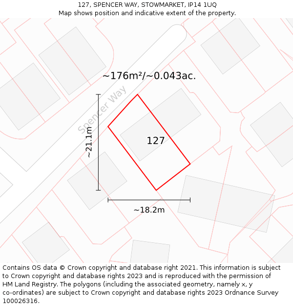 127, SPENCER WAY, STOWMARKET, IP14 1UQ: Plot and title map