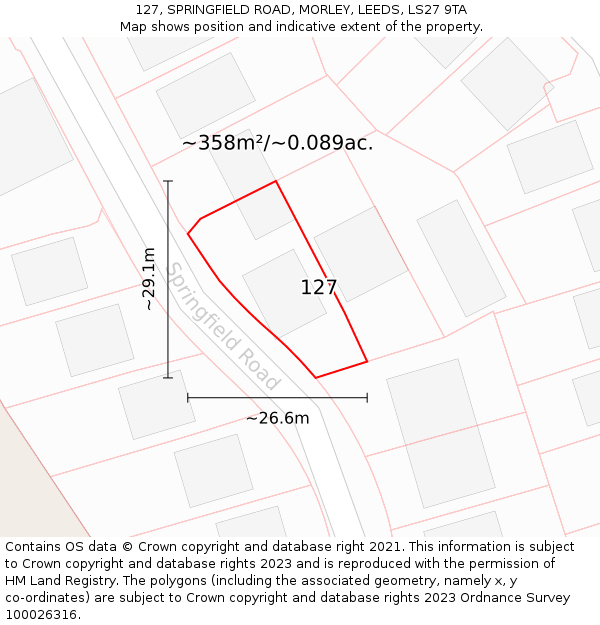 127, SPRINGFIELD ROAD, MORLEY, LEEDS, LS27 9TA: Plot and title map