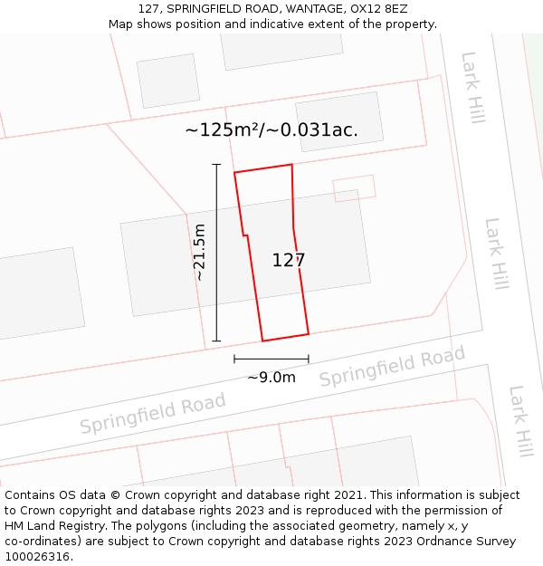 127, SPRINGFIELD ROAD, WANTAGE, OX12 8EZ: Plot and title map