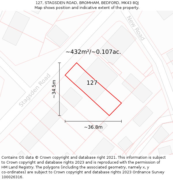 127, STAGSDEN ROAD, BROMHAM, BEDFORD, MK43 8QJ: Plot and title map