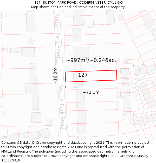 127, SUTTON PARK ROAD, KIDDERMINSTER, DY11 6JG: Plot and title map