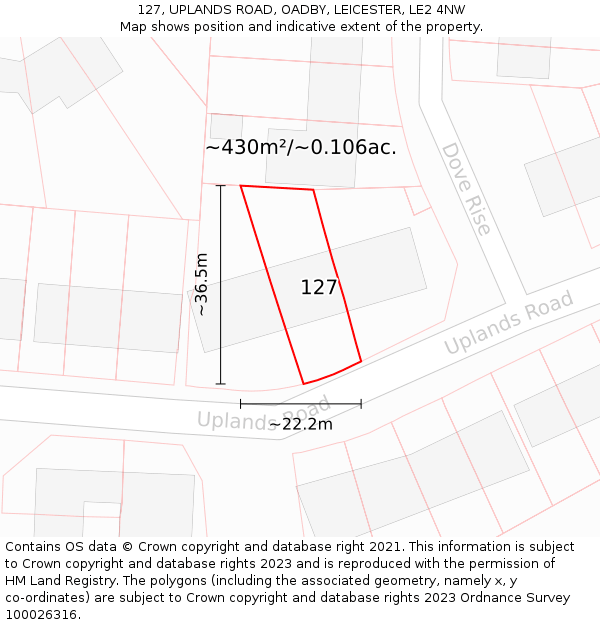 127, UPLANDS ROAD, OADBY, LEICESTER, LE2 4NW: Plot and title map