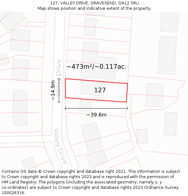 127, VALLEY DRIVE, GRAVESEND, DA12 5RU: Plot and title map