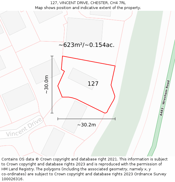 127, VINCENT DRIVE, CHESTER, CH4 7RL: Plot and title map