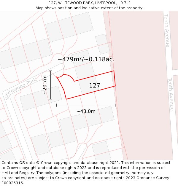 127, WHITEWOOD PARK, LIVERPOOL, L9 7LF: Plot and title map