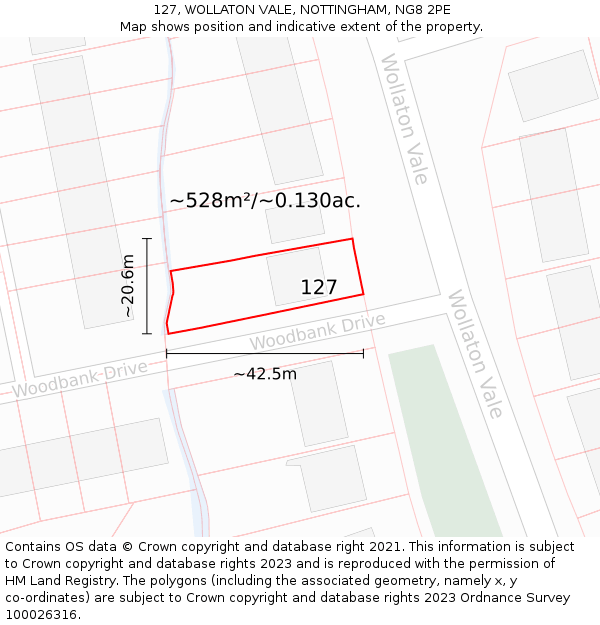 127, WOLLATON VALE, NOTTINGHAM, NG8 2PE: Plot and title map