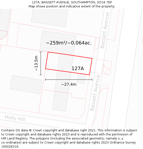 127A, BASSETT AVENUE, SOUTHAMPTON, SO16 7EP: Plot and title map