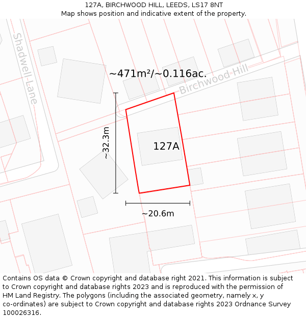 127A, BIRCHWOOD HILL, LEEDS, LS17 8NT: Plot and title map