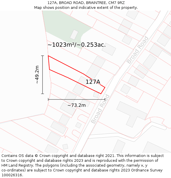 127A, BROAD ROAD, BRAINTREE, CM7 9RZ: Plot and title map