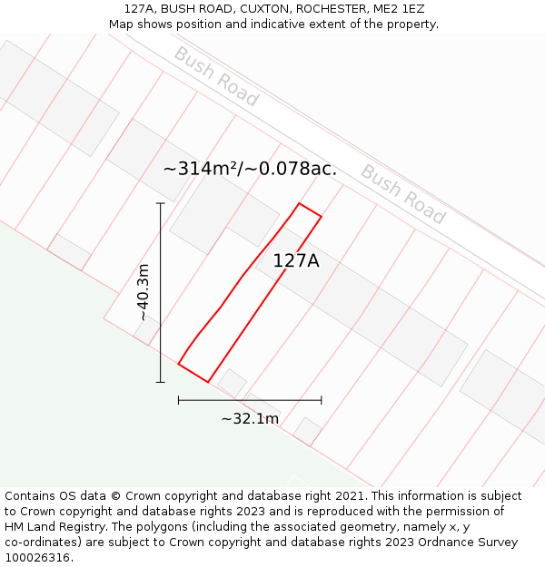 127A, BUSH ROAD, CUXTON, ROCHESTER, ME2 1EZ: Plot and title map