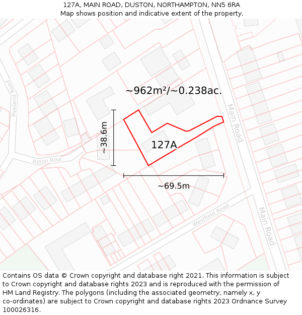 127A, MAIN ROAD, DUSTON, NORTHAMPTON, NN5 6RA: Plot and title map