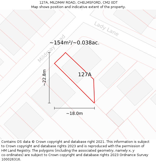127A, MILDMAY ROAD, CHELMSFORD, CM2 0DT: Plot and title map