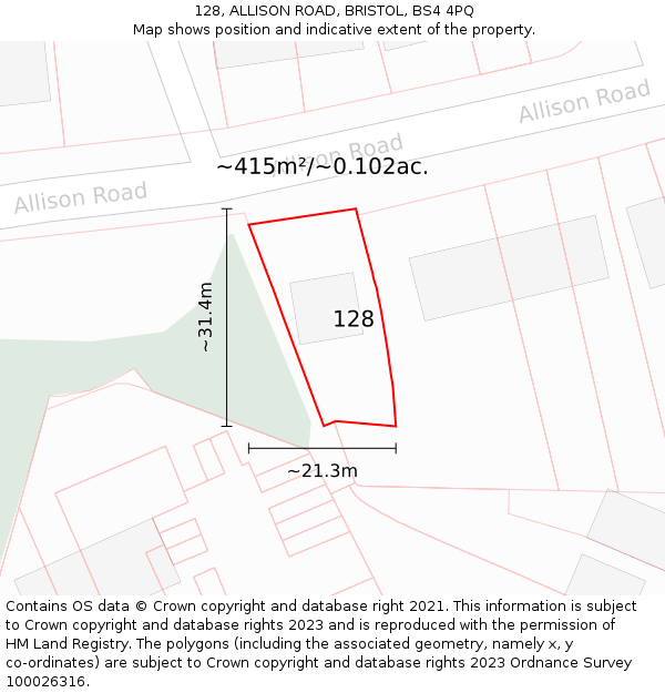 128, ALLISON ROAD, BRISTOL, BS4 4PQ: Plot and title map