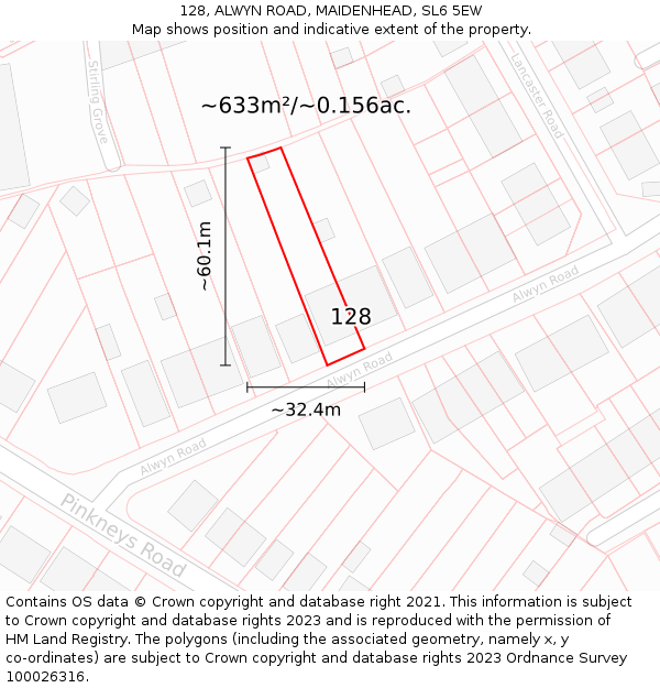 128, ALWYN ROAD, MAIDENHEAD, SL6 5EW: Plot and title map