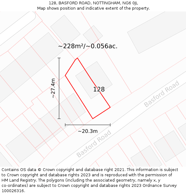 128, BASFORD ROAD, NOTTINGHAM, NG6 0JL: Plot and title map