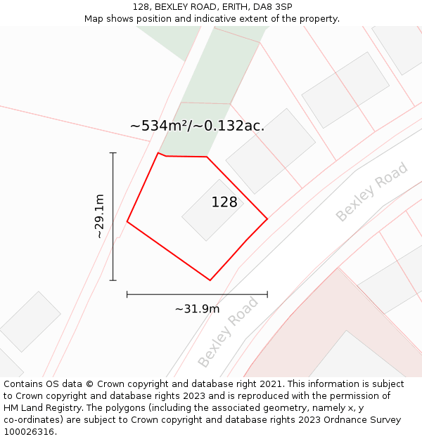 128, BEXLEY ROAD, ERITH, DA8 3SP: Plot and title map