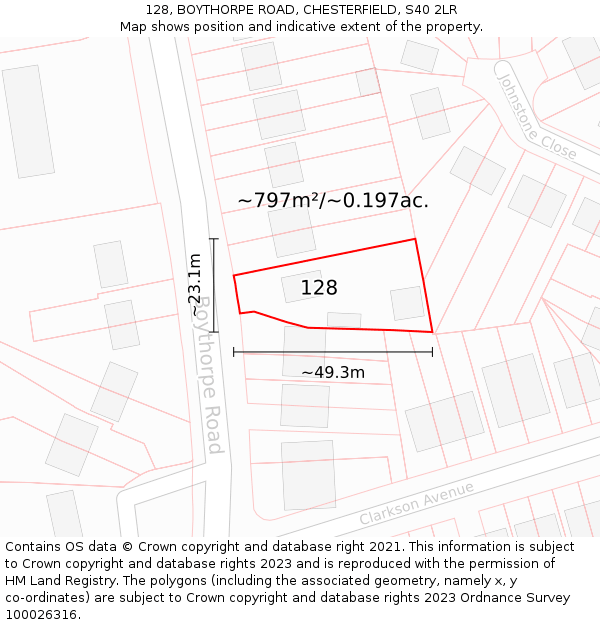 128, BOYTHORPE ROAD, CHESTERFIELD, S40 2LR: Plot and title map