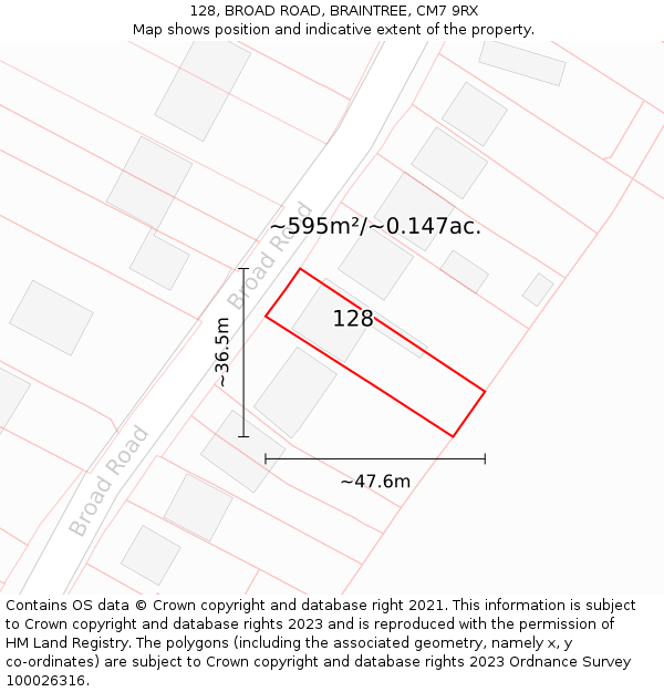 128, BROAD ROAD, BRAINTREE, CM7 9RX: Plot and title map