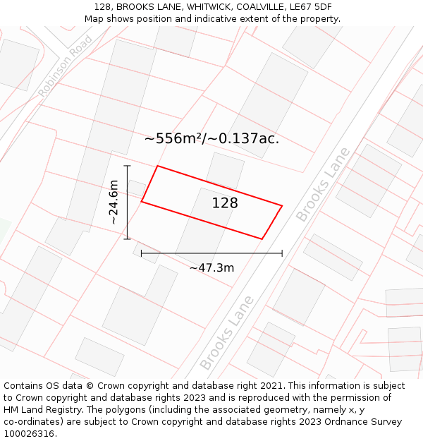128, BROOKS LANE, WHITWICK, COALVILLE, LE67 5DF: Plot and title map