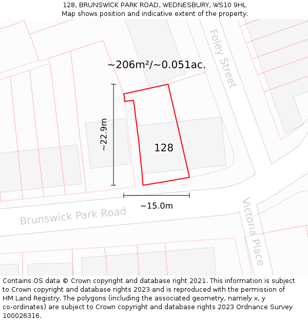 128, BRUNSWICK PARK ROAD, WEDNESBURY, WS10 9HL: Plot and title map