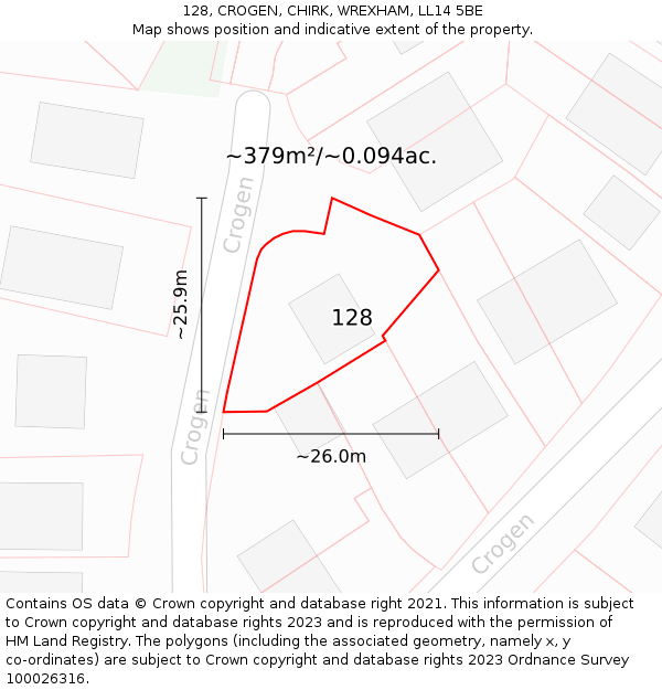 128, CROGEN, CHIRK, WREXHAM, LL14 5BE: Plot and title map