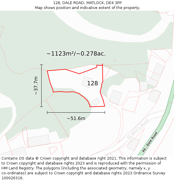 128, DALE ROAD, MATLOCK, DE4 3PP: Plot and title map