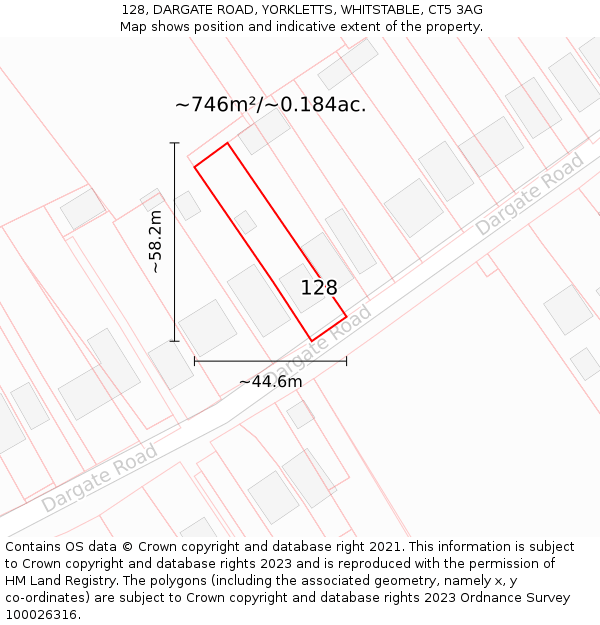 128, DARGATE ROAD, YORKLETTS, WHITSTABLE, CT5 3AG: Plot and title map