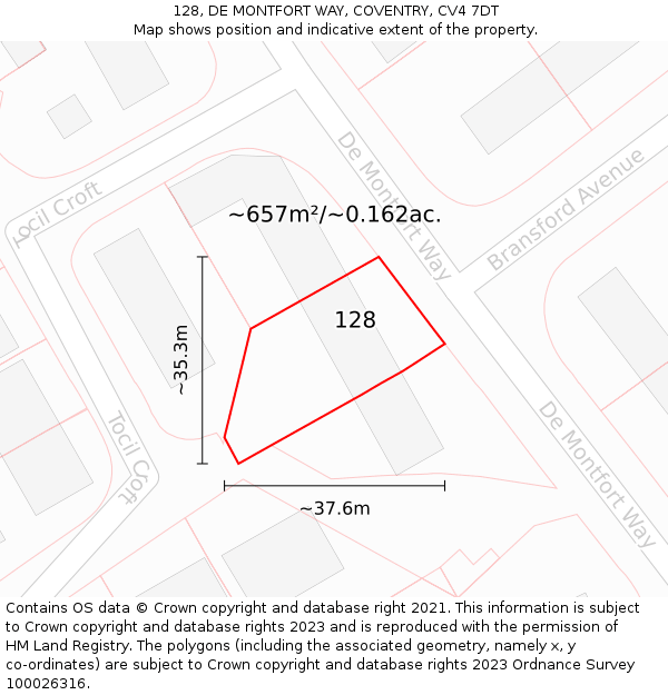 128, DE MONTFORT WAY, COVENTRY, CV4 7DT: Plot and title map