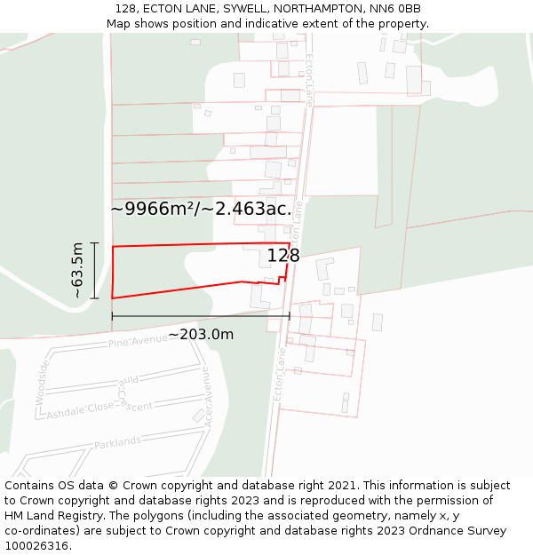 128, ECTON LANE, SYWELL, NORTHAMPTON, NN6 0BB: Plot and title map