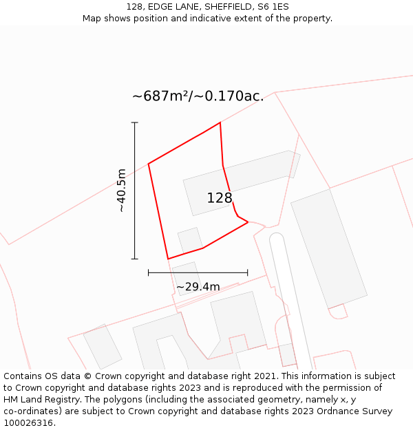 128, EDGE LANE, SHEFFIELD, S6 1ES: Plot and title map
