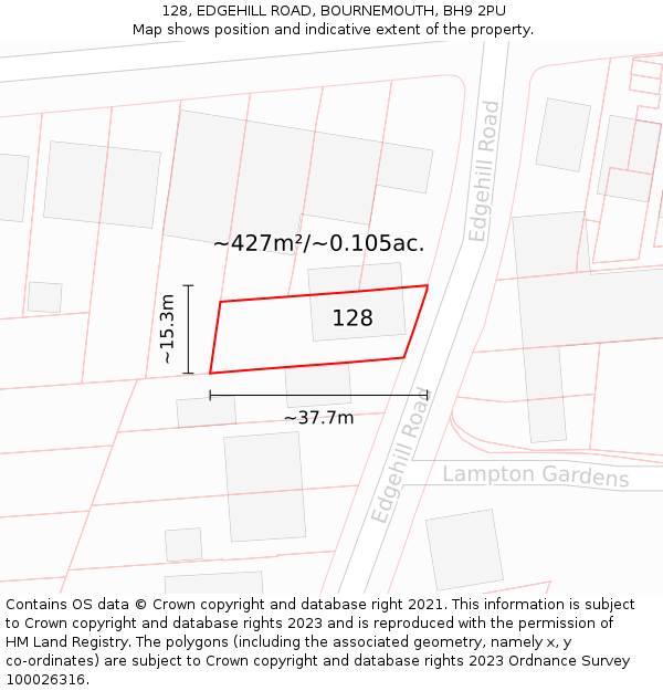 128, EDGEHILL ROAD, BOURNEMOUTH, BH9 2PU: Plot and title map
