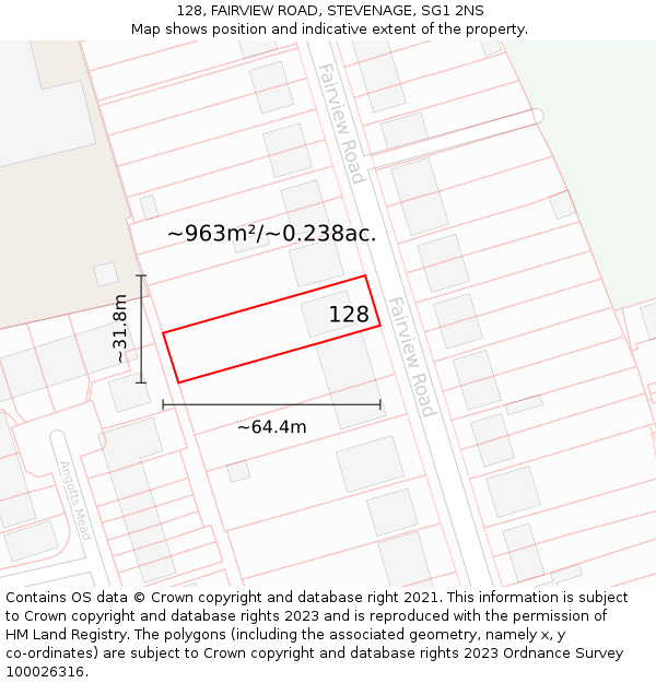 128, FAIRVIEW ROAD, STEVENAGE, SG1 2NS: Plot and title map