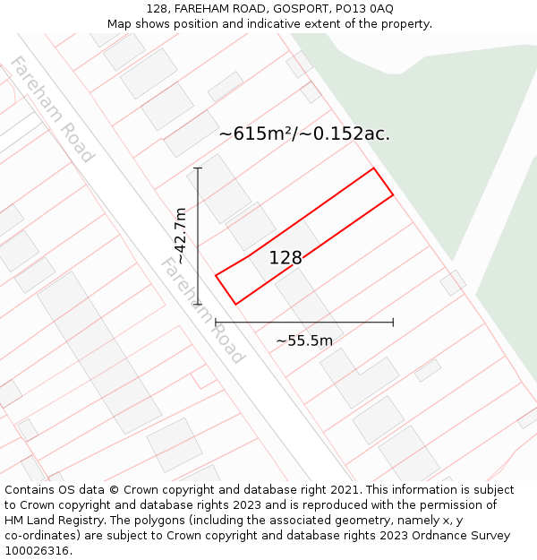 128, FAREHAM ROAD, GOSPORT, PO13 0AQ: Plot and title map