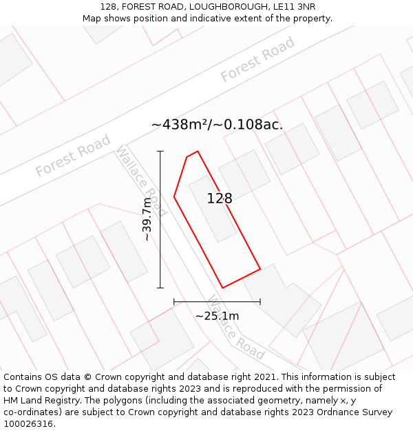 128, FOREST ROAD, LOUGHBOROUGH, LE11 3NR: Plot and title map
