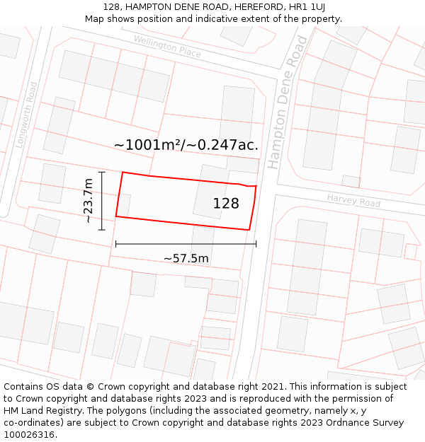 128, HAMPTON DENE ROAD, HEREFORD, HR1 1UJ: Plot and title map