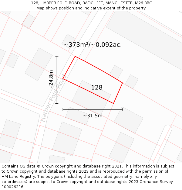 128, HARPER FOLD ROAD, RADCLIFFE, MANCHESTER, M26 3RG: Plot and title map