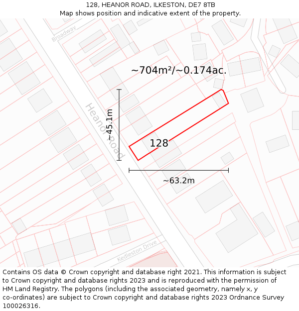 128, HEANOR ROAD, ILKESTON, DE7 8TB: Plot and title map