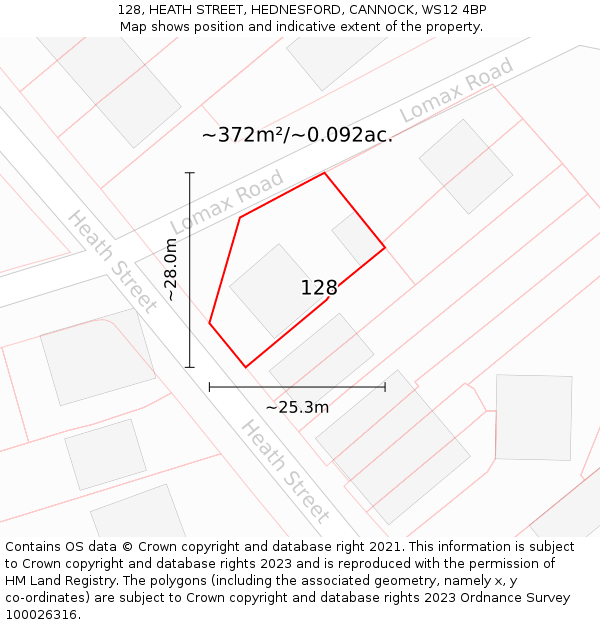 128, HEATH STREET, HEDNESFORD, CANNOCK, WS12 4BP: Plot and title map