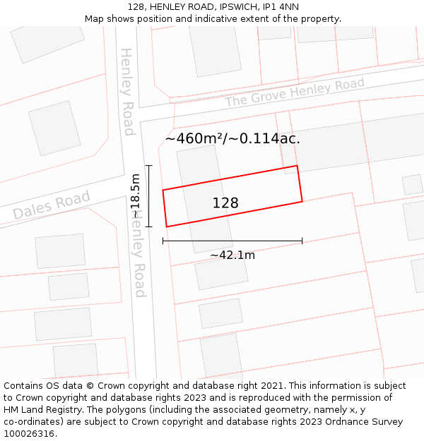 128, HENLEY ROAD, IPSWICH, IP1 4NN: Plot and title map