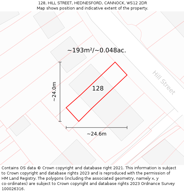 128, HILL STREET, HEDNESFORD, CANNOCK, WS12 2DR: Plot and title map
