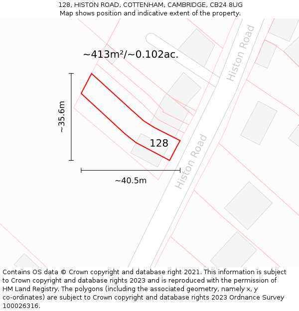 128, HISTON ROAD, COTTENHAM, CAMBRIDGE, CB24 8UG: Plot and title map