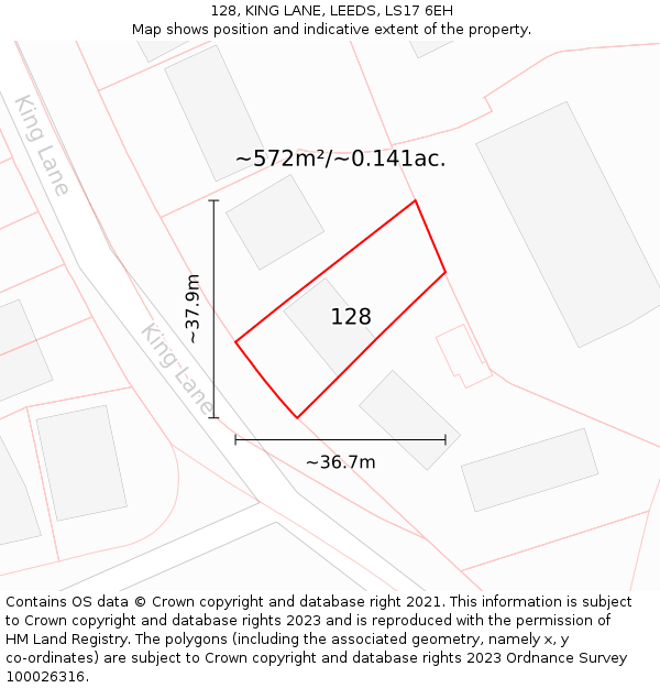128, KING LANE, LEEDS, LS17 6EH: Plot and title map