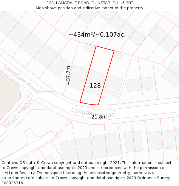 128, LANGDALE ROAD, DUNSTABLE, LU6 3BT: Plot and title map