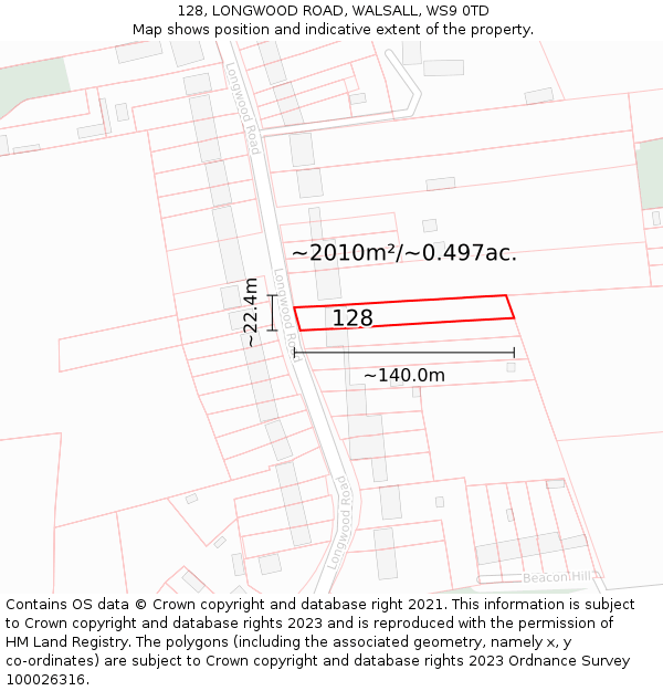 128, LONGWOOD ROAD, WALSALL, WS9 0TD: Plot and title map