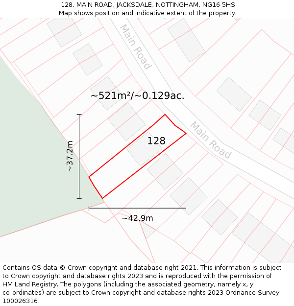 128, MAIN ROAD, JACKSDALE, NOTTINGHAM, NG16 5HS: Plot and title map